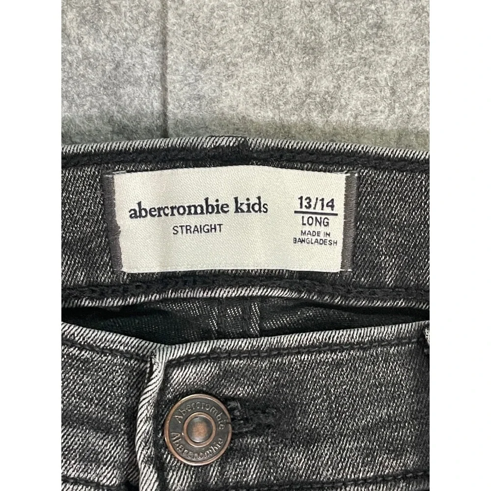 Abercrombie Kids Straight Leg Jeans Distressed Faded Black Size 13/14 Long